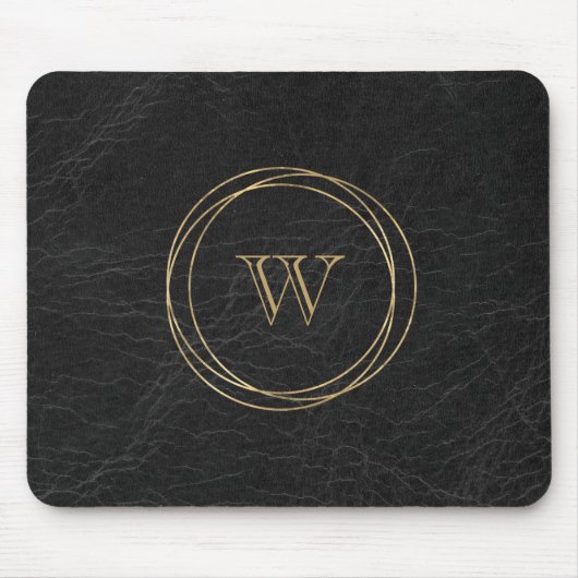 Goldene geometrische Kreise Schwarzes Monogramm Mousepad (Vorne)