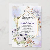 Goldene geometrische Lila Floral Engagement Party Einladung (Vorderseite)
