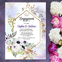 Goldene geometrische Lila Floral Engagement Party Einladung