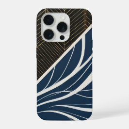 Goldene geometrische Linien Navy-Wellenmuster mode iPhone 15 Pro Hülle