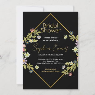 Goldene geometrische schwarze Blumen-Brautparty Einladung