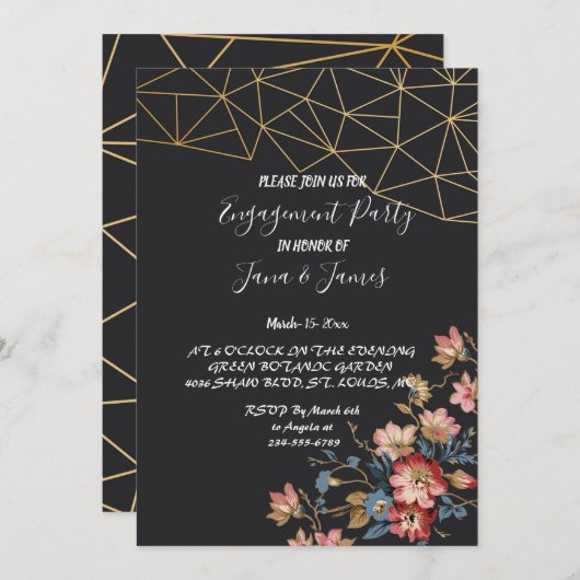 Goldene geometrische Verlobung Einladung (Vorne/Hinten)