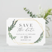 goldene geometrische Wasserfarben-Foliage Save The Date (Stehend Vorderseite)