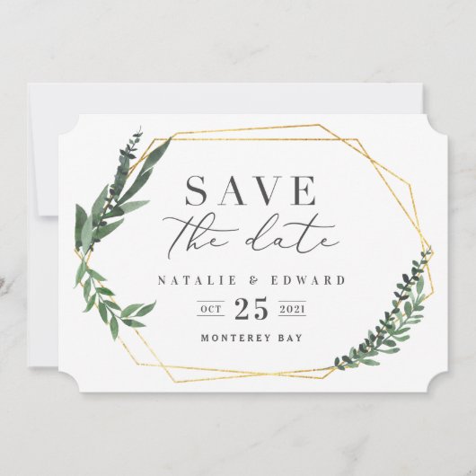 goldene geometrische Wasserfarben-Foliage Save The Date (Vorderseite)