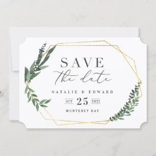 goldene geometrische Wasserfarben-Foliage Save The Date