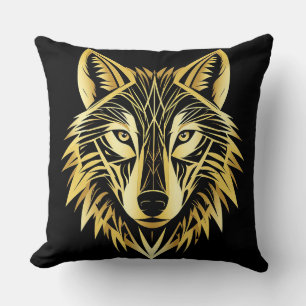 Goldene geometrische Wolf-Illustration Kissen
