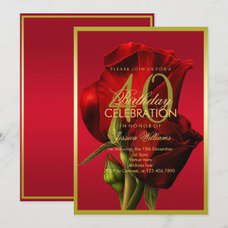 Goldene Gerahmte romantische Rote Rose Geburtstag Einladung
