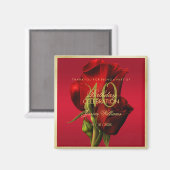 Goldene Gerahmte romantische Rote Rose Geburtstag Magnet (Vorderseite/Rückseite)