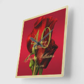 Goldene Gerahmte romantische Rote Rose Geburtstag Quadratische Wanduhr (Winkel)