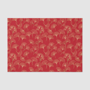 Goldene Ginkgoblätter auf Rot Elegant Botanisch (4 Seidenpapier