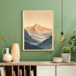 Goldene Gipfel – Vintage Alpen-Sonnenaufgang Reise Poster