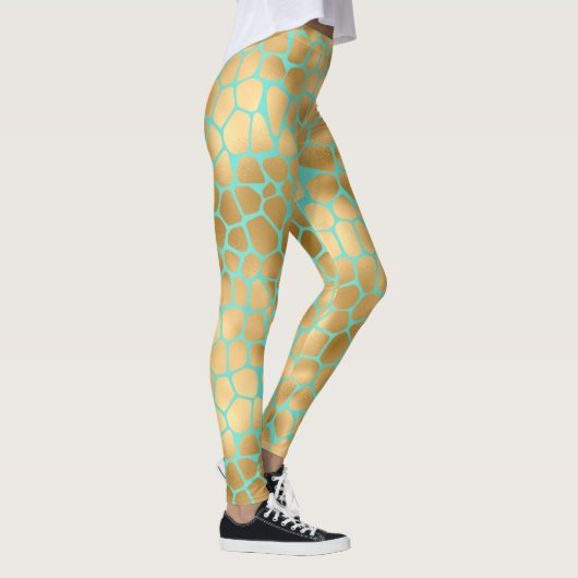 Goldene Giraffe auf Minze Leggings (Rechts)