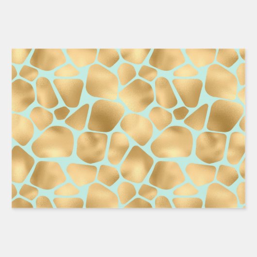 Goldene Giraffe mit Minzhintergrund Geschenkpapier Set (Vorderseite)