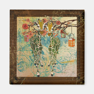 Goldene Giraffen riechen die Rosen Magnet
