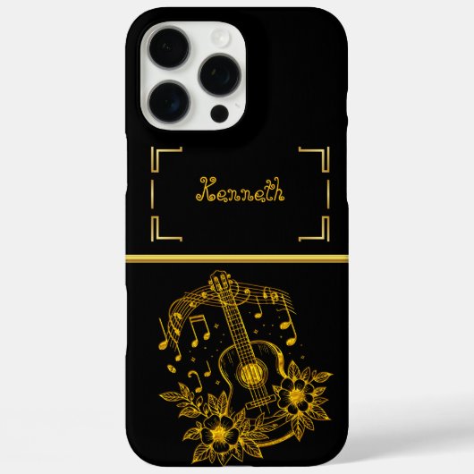 Goldene Gitarre mit Musikhinweisen und Blume Case-Mate iPhone Hülle (Rückseite)