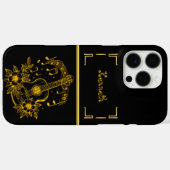 Goldene Gitarre mit Musikhinweisen und Blume Case-Mate iPhone Hülle (Rückseite (Horizontal))