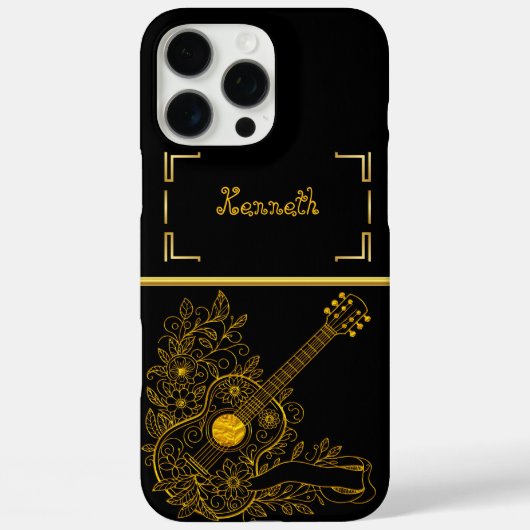 Goldene Gitarrenkunst mit Blumen-Design-Elementen Case-Mate iPhone Hülle (Rückseite)