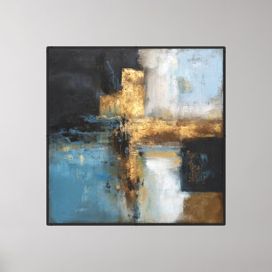 Goldene Gitterlandschaft – Abstrakte Wandkunst Leinwanddruck
