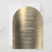 Goldene Glam Brushed Metal Glitzer Arch Wedding Einladung (Vorderseite)