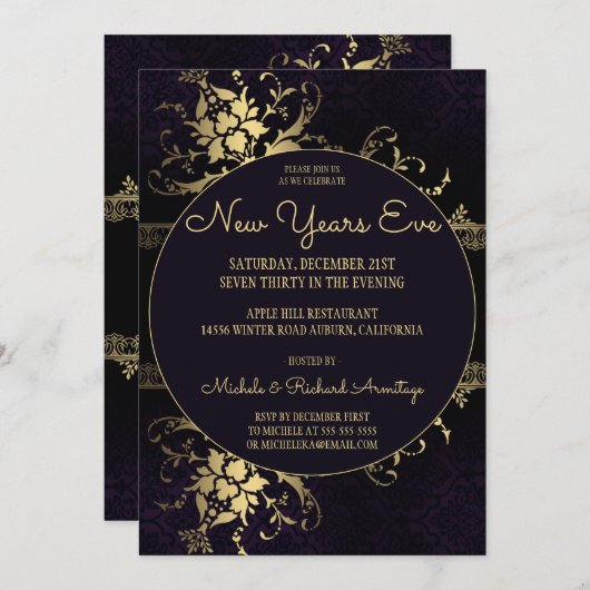 Goldene Glam Feier Neujahr Einladung (Vorne/Hinten)