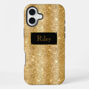 Goldene glamouröse Pailletten funkelnde Punkte iPhone 16 Plus Hülle