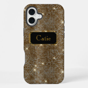 Goldene glamouröse Pailletten funkelnde Punkte iPhone 16 Plus Hülle