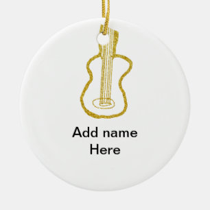 Goldene Glitter-Akustikgitarre Name Doodle  Keramik Ornament