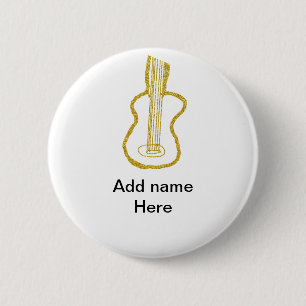 Goldene Glitter-Akustikgitarre Name Kritzelei Button