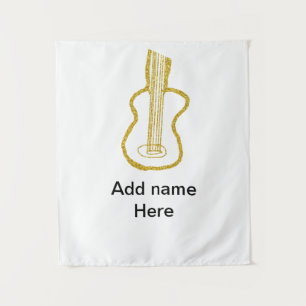 Goldene Glitter-Akustikgitarre Name Kritzelei Wandteppich
