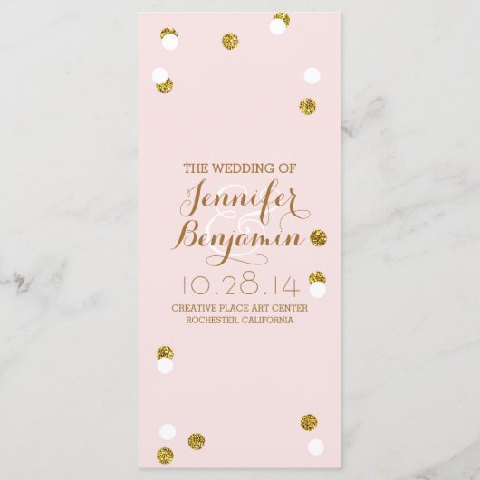 goldene Glitter-Konfetti-Blush-Hochzeitsprogramme Programm (Vorderseite)