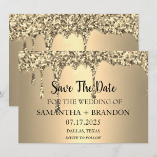 Goldene Glitter-Tröpfchen Luxus-Hochzeit Save The Date