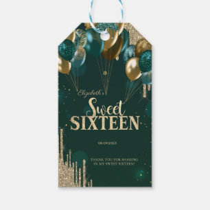 Goldene Glitter-Tropfen Ballons Grün Sweet 16 Geschenkanhänger