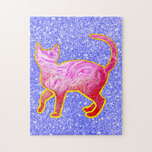 Goldene Glitterie Abstrakte rosafarbene Katze Puzzle