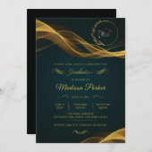 Goldene Glitterwelle auf grünem Abschluss Einladung (Vorne/Hinten)