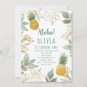 Goldene Glitzer Ananas Geburtstagsparty Einladung (Vorderseite)