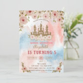 Goldene Glitzer Burg, Aquareller Schlag Geburtstag Einladung (Stehend Vorderseite)