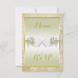 Goldene Glitzer, Diamantfloralbeizen und Bow-Hochz RSVP Karte