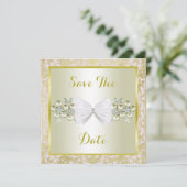 Goldene Glitzer, Diamantfloralbeizen und Bow-Hochz Save The Date (Stehend Vorderseite)