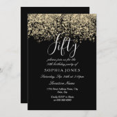 Goldene Glitzer Frauen Männer Schwarz 50. Geburtst Einladung (Vorne/Hinten)