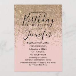 Goldene Glitzer Glitzern Blush Pink Geburtstagspar Einladung