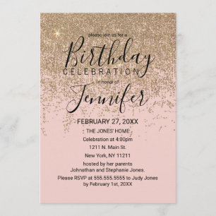 Goldene Glitzer Glitzern Blush Pink Geburtstagspar Einladung
