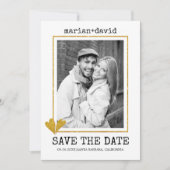 Goldene Glitzer-Herz Schreibmaschine Hochzeit-Foto Save The Date (Vorderseite)