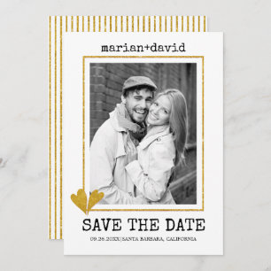 Goldene Glitzer-Herz Schreibmaschine Hochzeit-Foto Save The Date