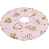 Goldene Glitzer-Herzen: rosa Hintergrundmuster Polyester Weihnachtsbaumdecke (Schrägansicht)