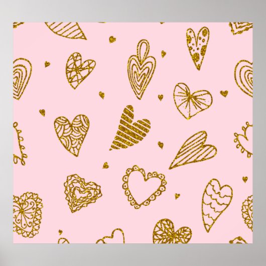 Goldene Glitzer-Herzen: rosa Hintergrundmuster Poster (Vorne)