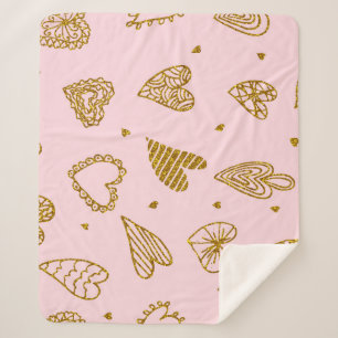 Goldene Glitzer-Herzen: rosa Hintergrundmuster Sherpadecke