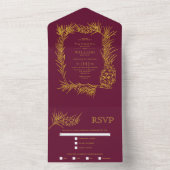 Goldene Glitzer-Kiefer-Rahmen-winterliche Hochzeit All In One Einladung (Innen Boden)