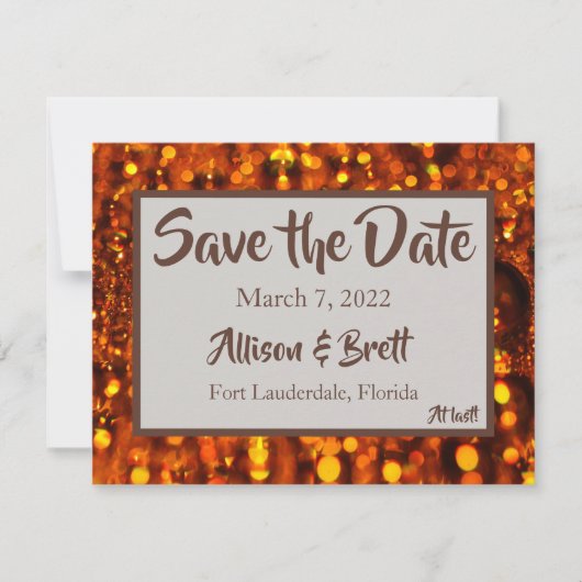 Goldene Glitzer-Leuchten Save the Date-Karte Date (Vorderseite)