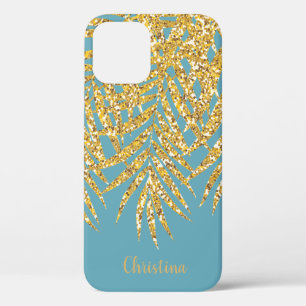 Goldene Glitzer Palm Frontname Personalisiert Blue Case-Mate iPhone Hülle