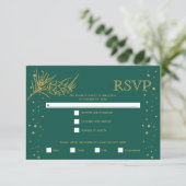 Goldene Glitzer Pine Evergreen Winterhochzeit RSVP Karte (Stehend Vorderseite)